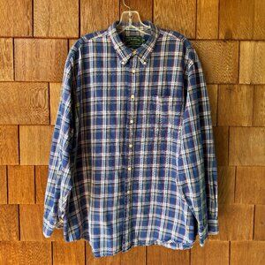 Vtg CC Filson Blue/White Plaid Button Front Long Sleeve Shirt - Men's XXL